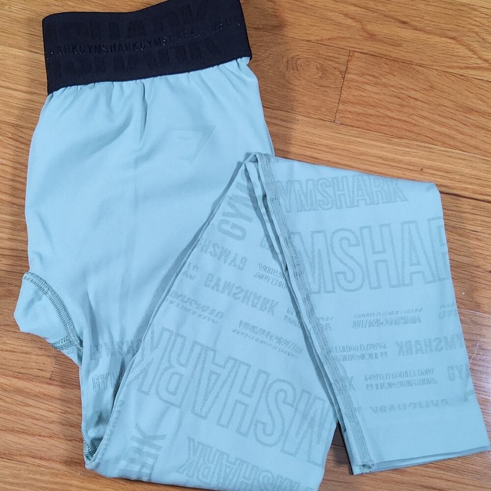 Gymshark Logo Seamless Leggings Mint Black Waistband Athletic Yoga